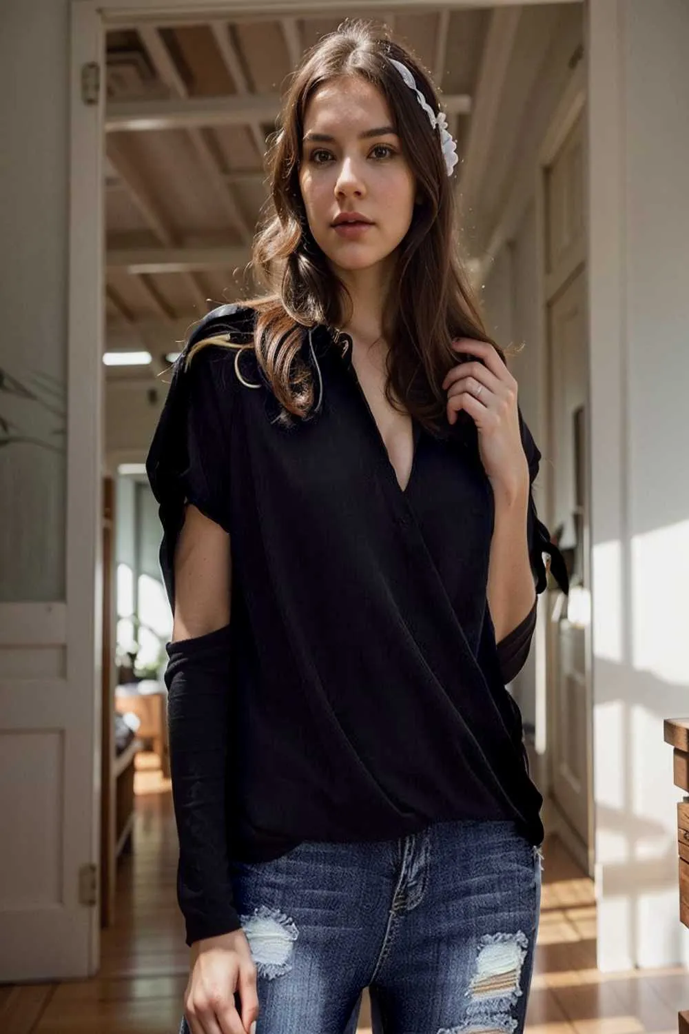 women s blouses loose solid belted long sleeve blouse