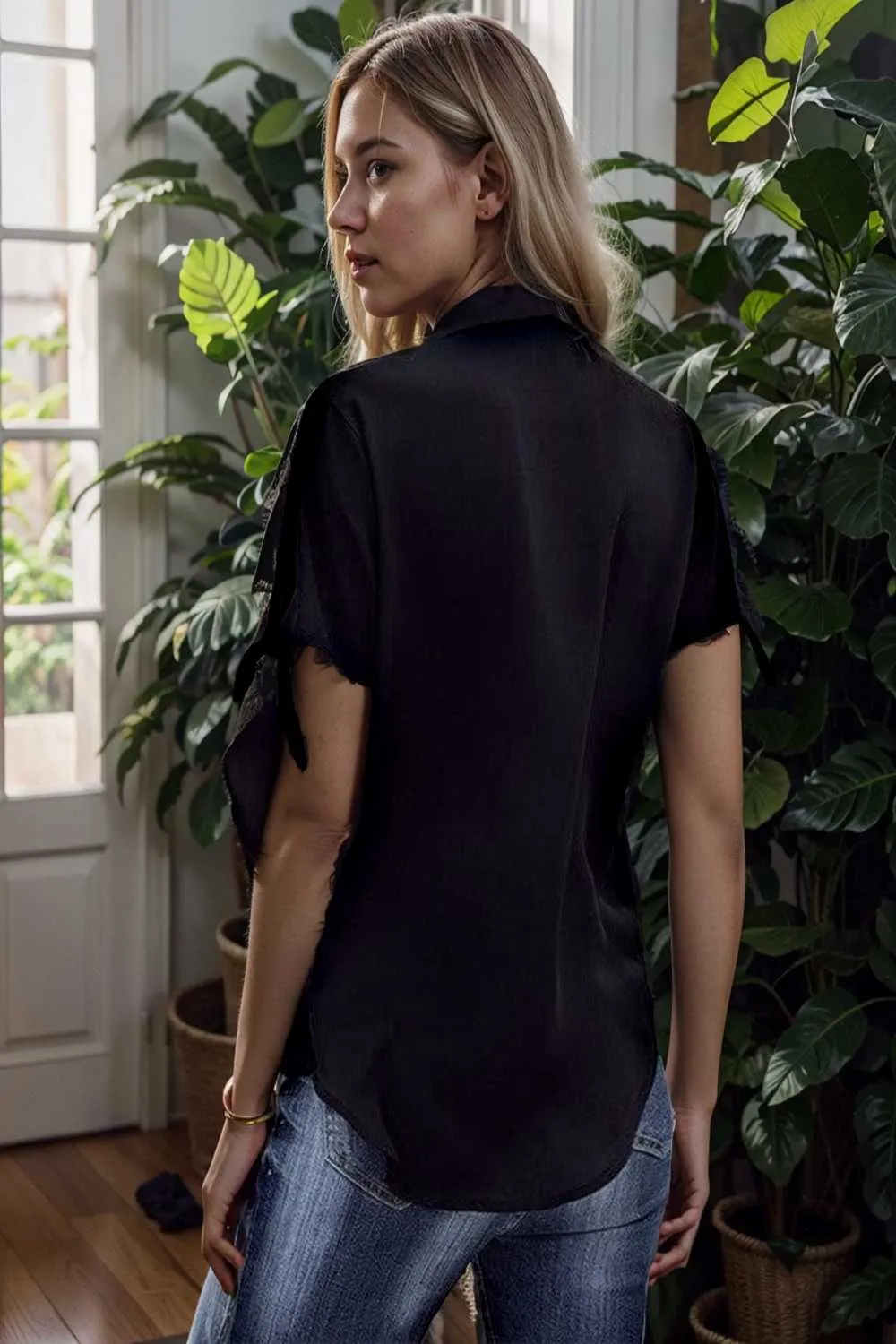 women s blouses loose solid belted long sleeve blouse