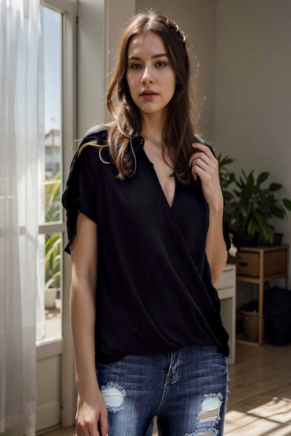 women s blouses loose solid belted long sleeve blouse