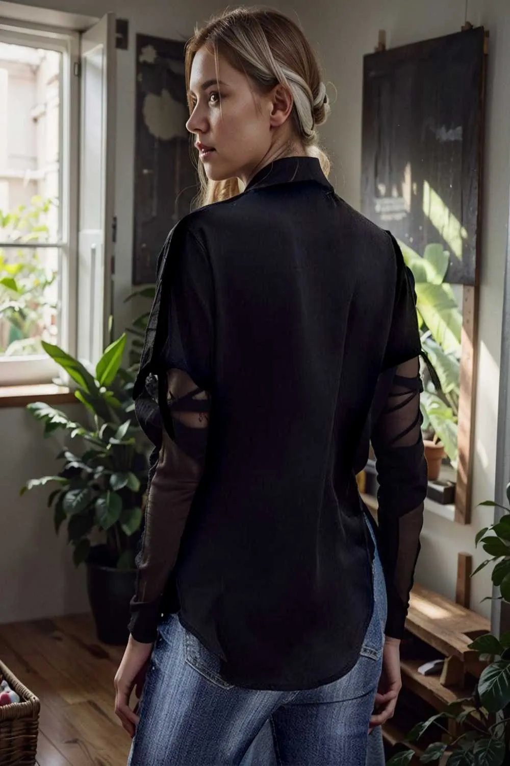 women s blouses loose solid belted long sleeve blouse