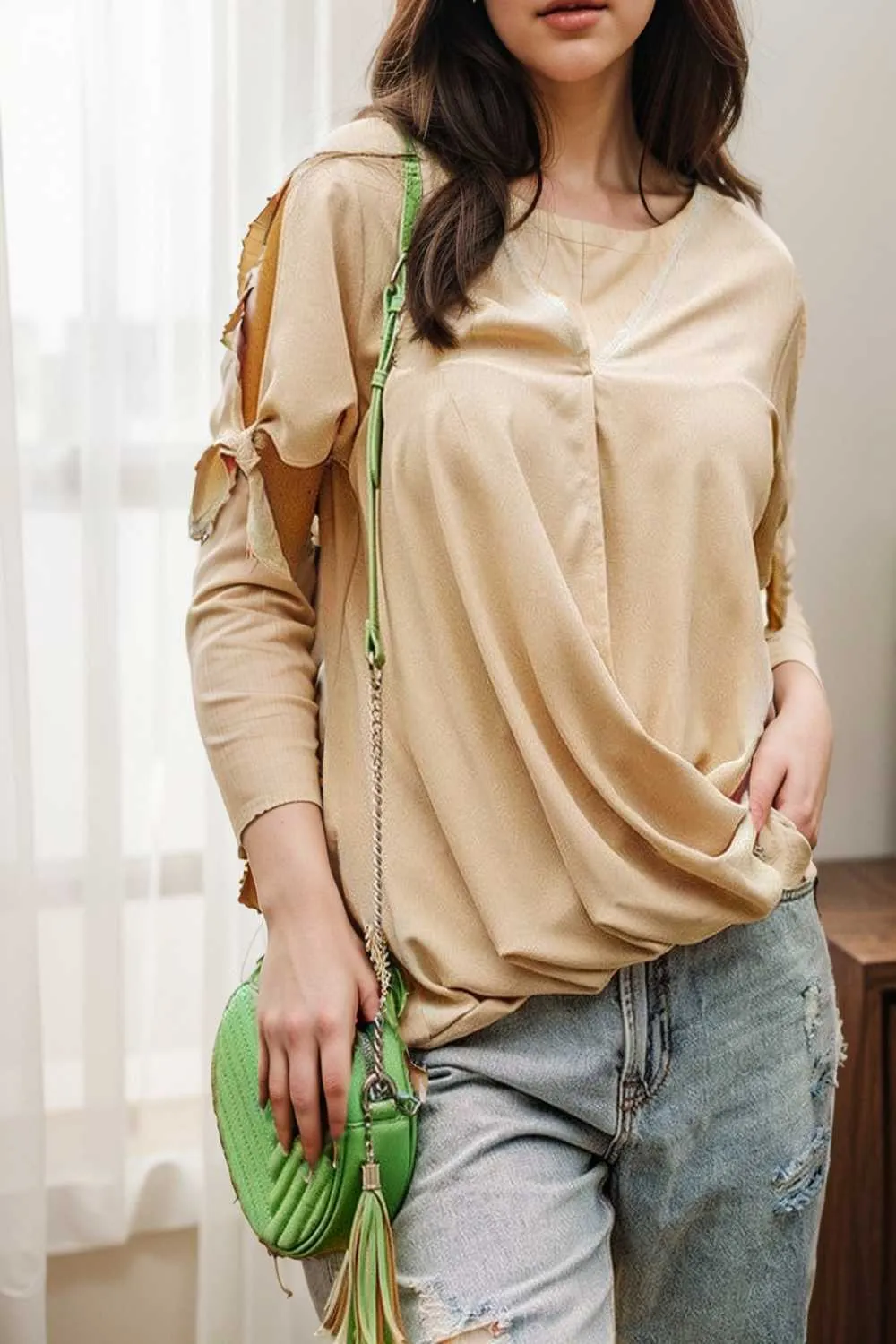women s blouses loose solid belted long sleeve blouse