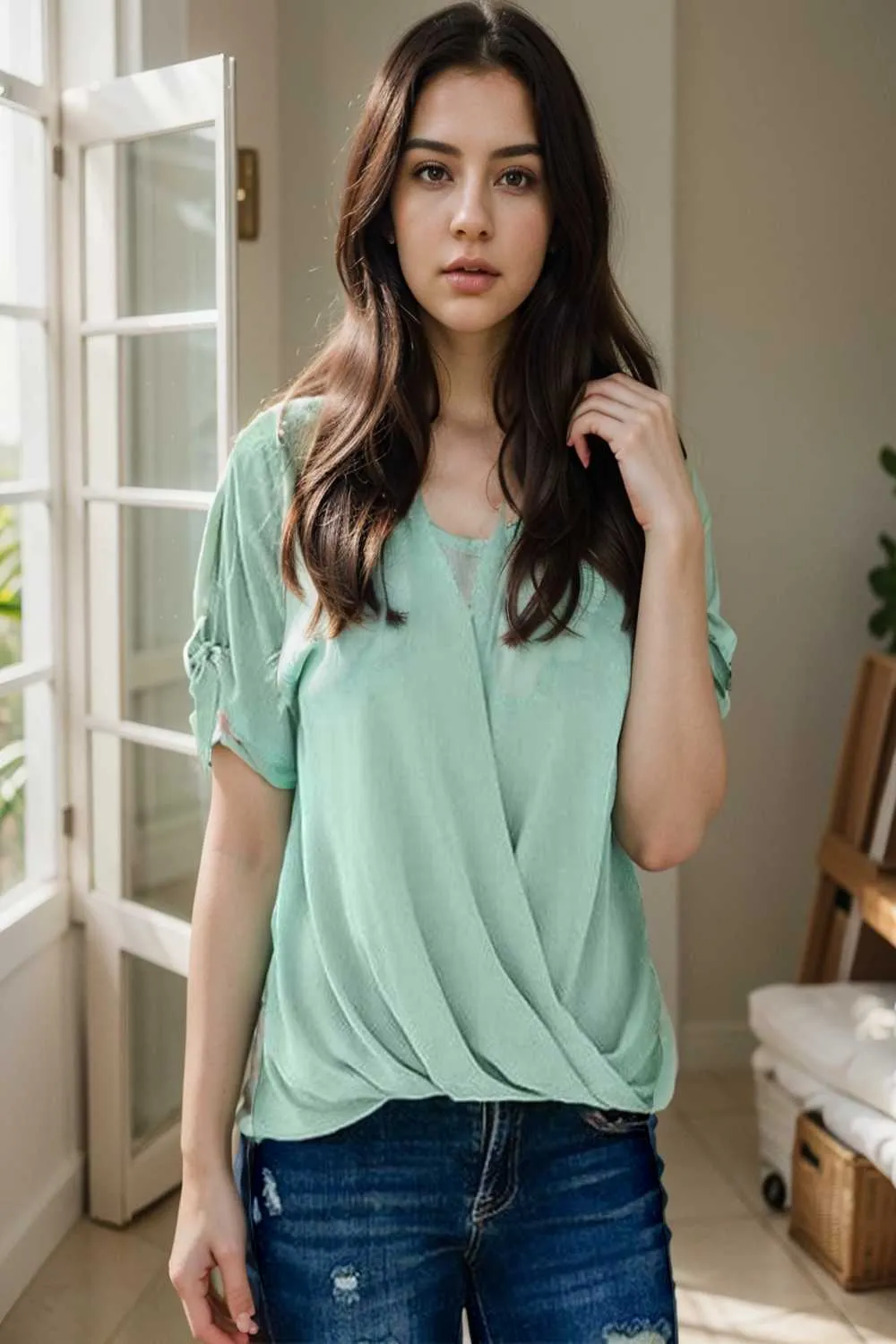 women s blouses loose solid belted long sleeve blouse