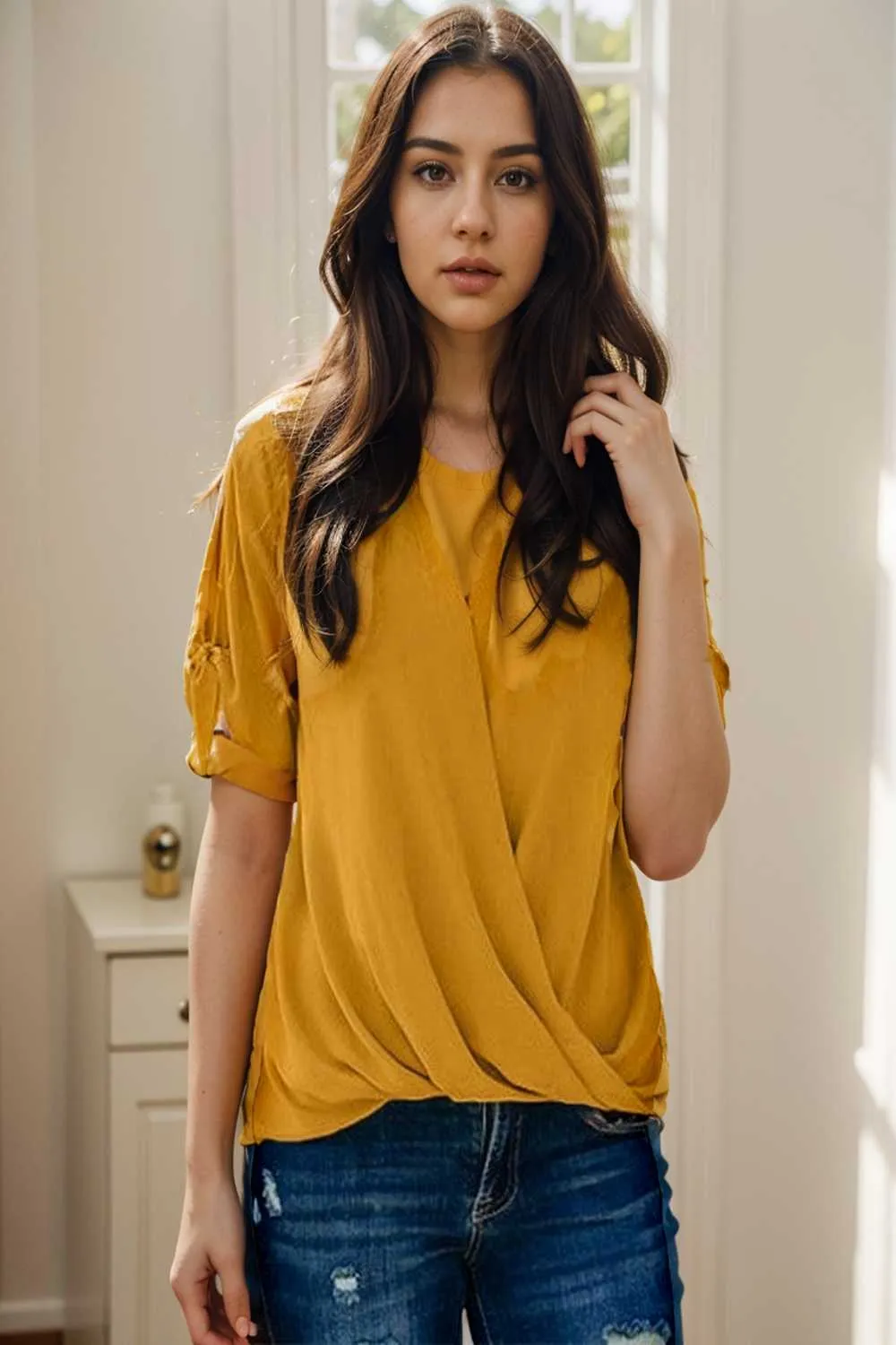 women s blouses loose solid belted long sleeve blouse