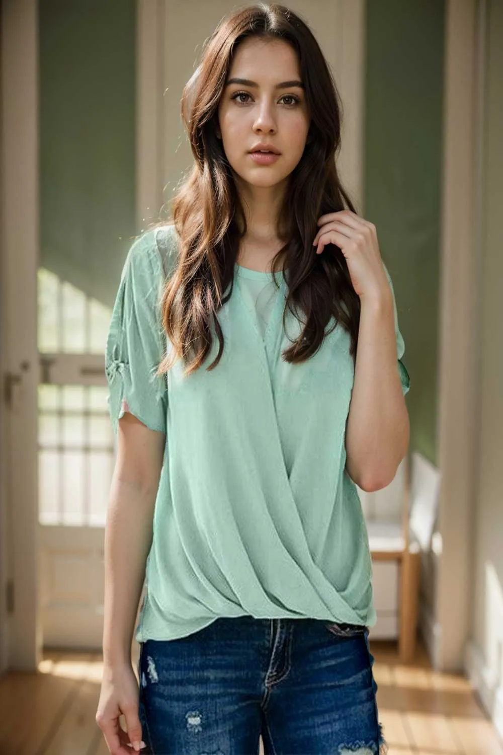 women s blouses loose solid belted long sleeve blouse