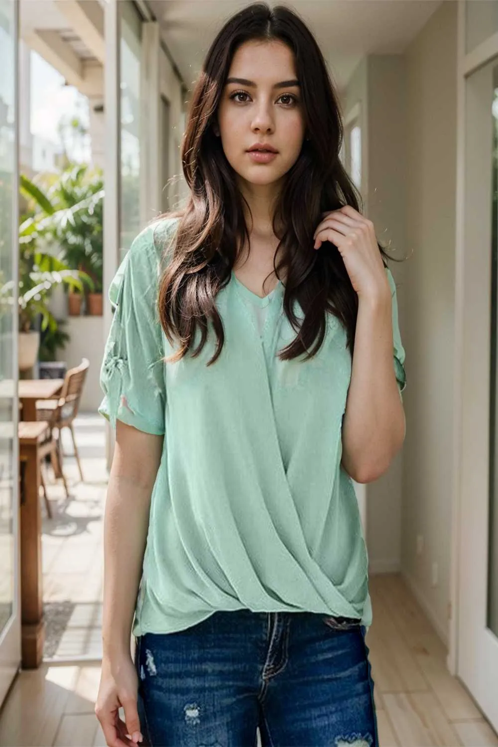 women s blouses loose solid belted long sleeve blouse