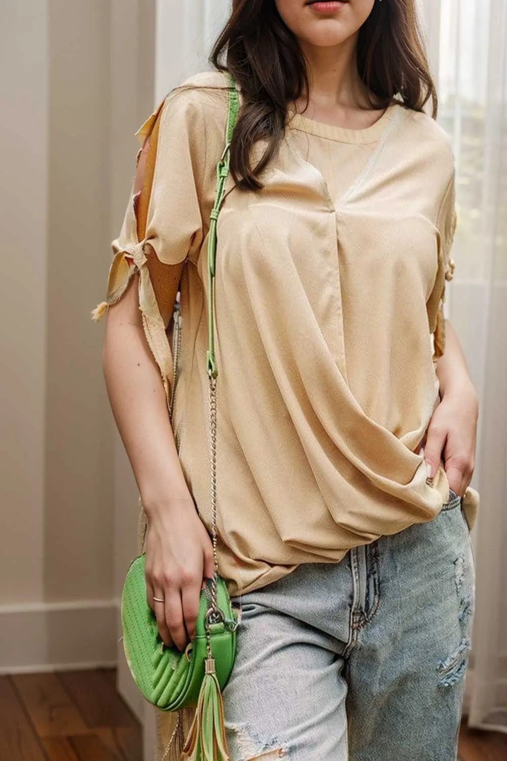 women s blouses loose solid belted long sleeve blouse