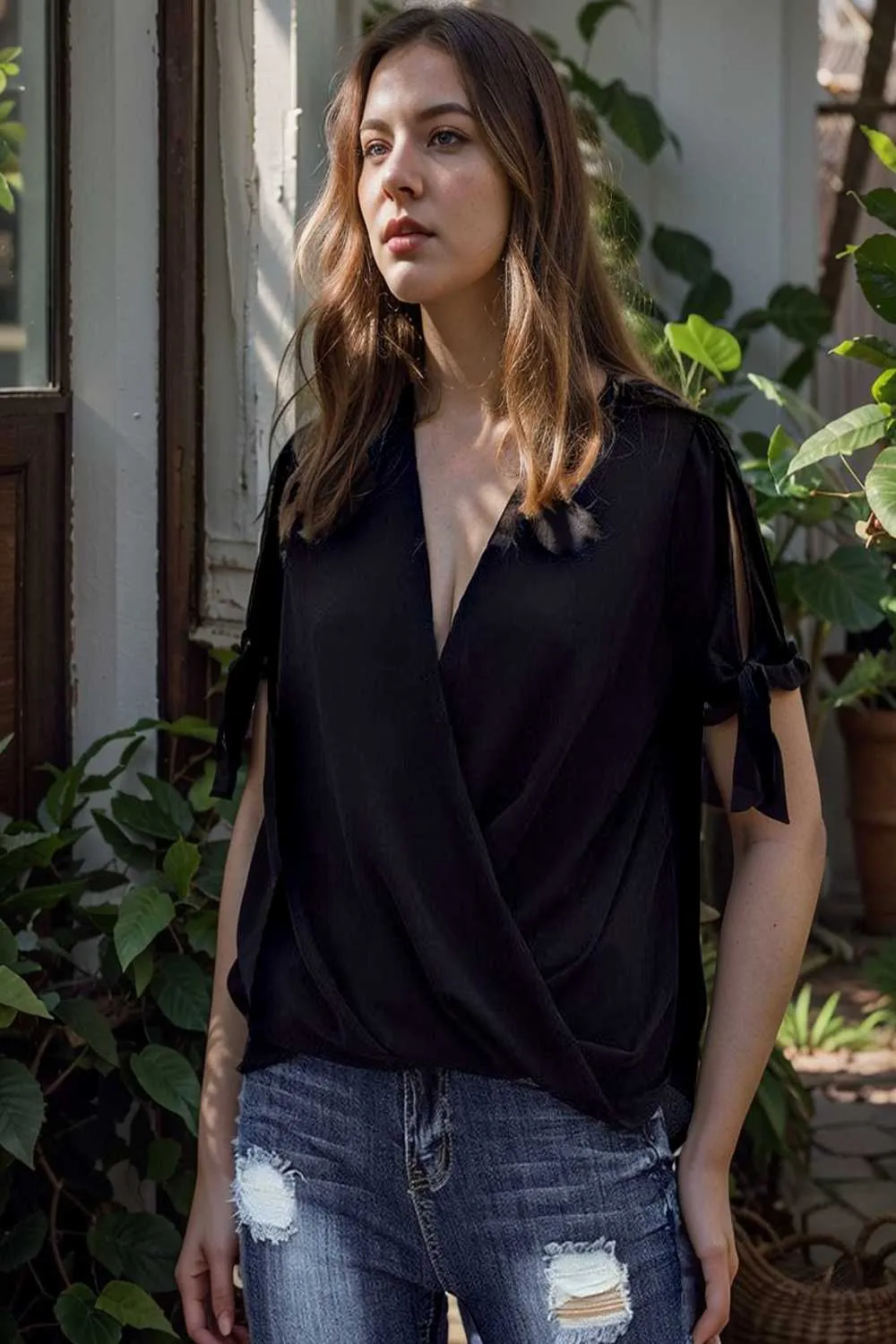women s blouses loose solid belted long sleeve blouse
