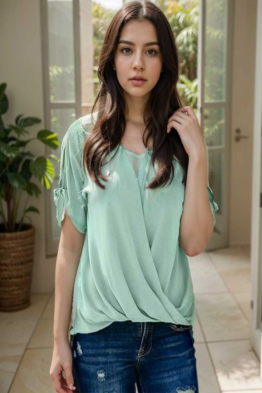 women s blouses loose solid belted long sleeve blouse