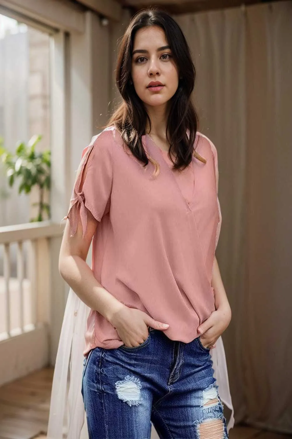 women s blouses loose solid belted long sleeve blouse