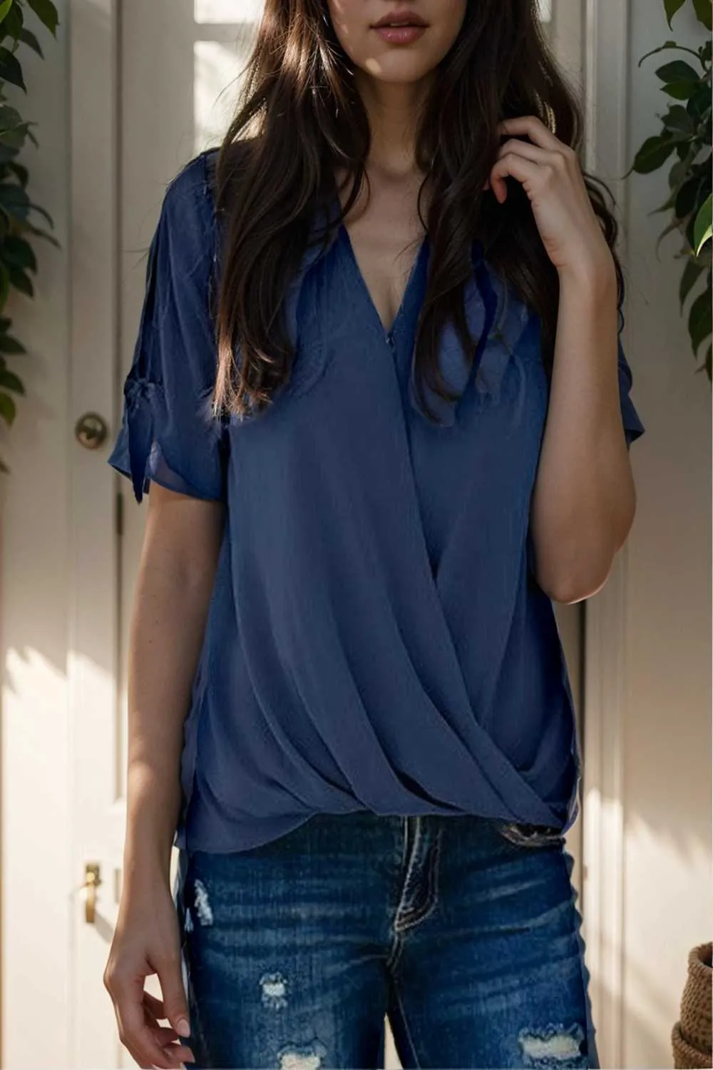 women s blouses loose solid belted long sleeve blouse