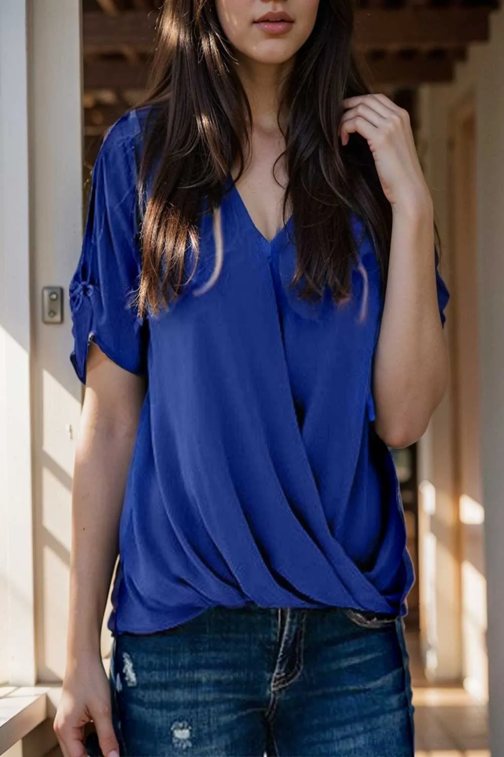 women s blouses loose solid belted long sleeve blouse