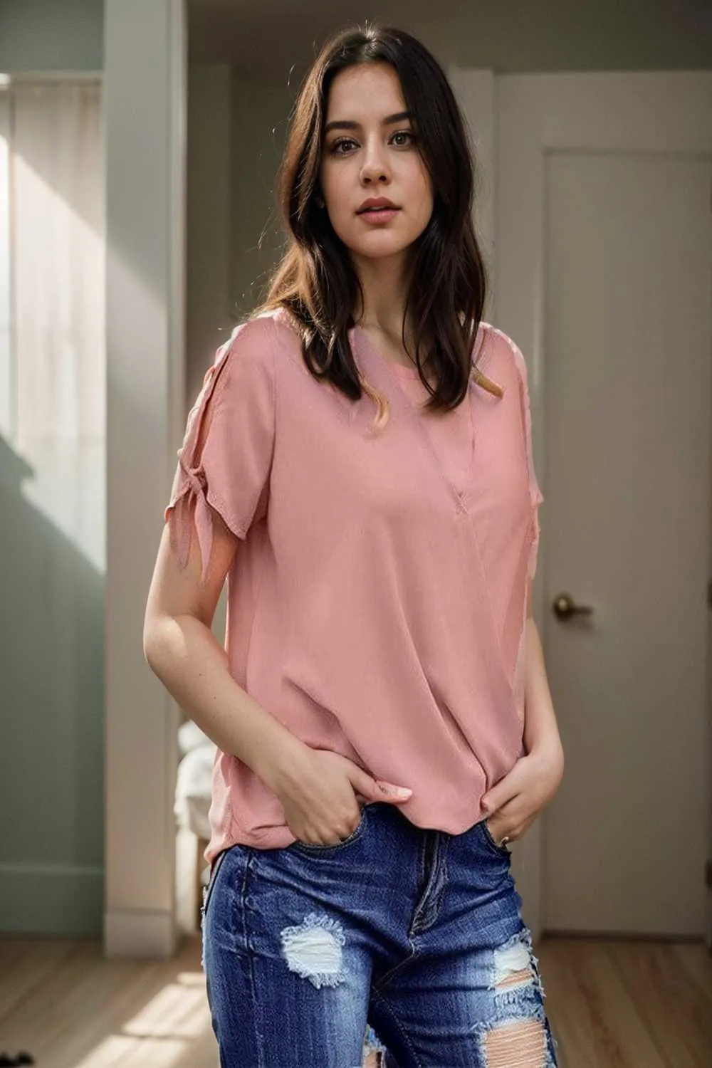women s blouses loose solid belted long sleeve blouse
