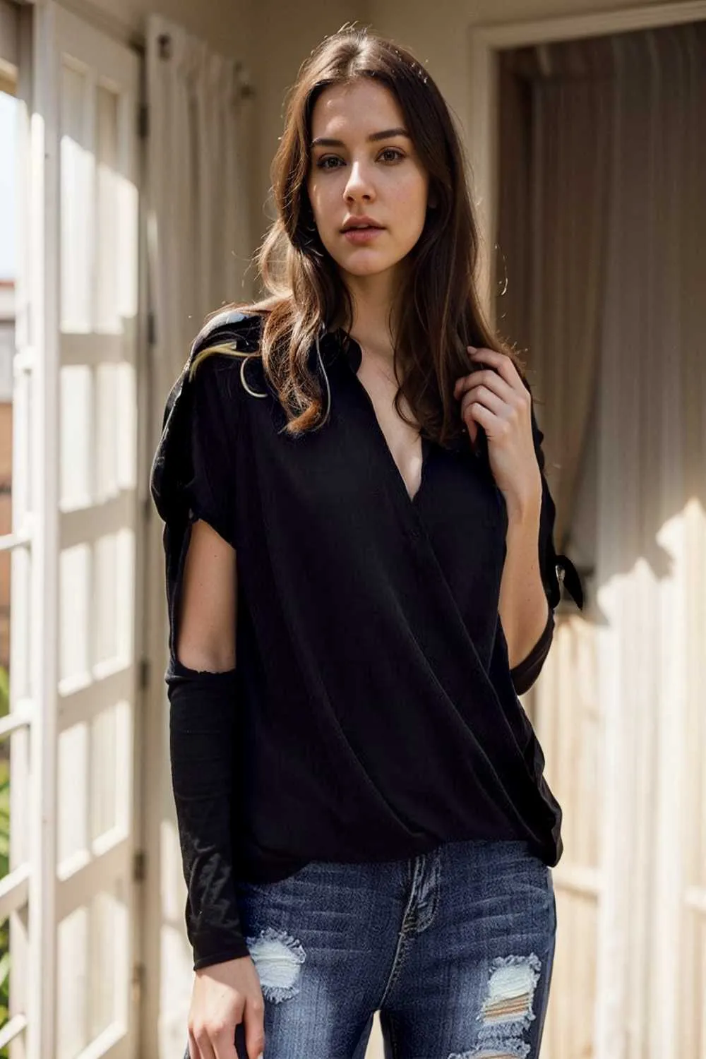women s blouses loose solid belted long sleeve blouse