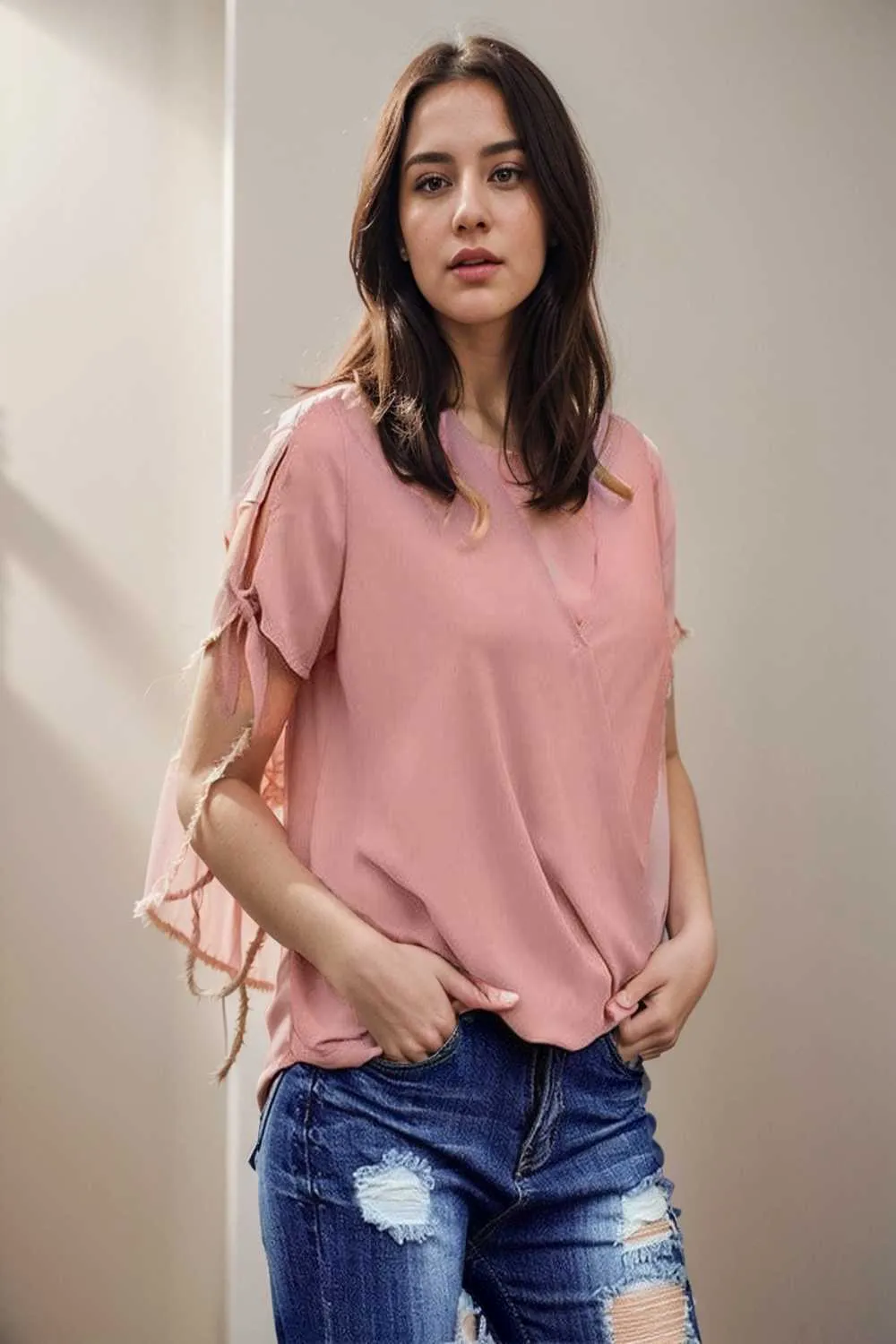 women s blouses loose solid belted long sleeve blouse