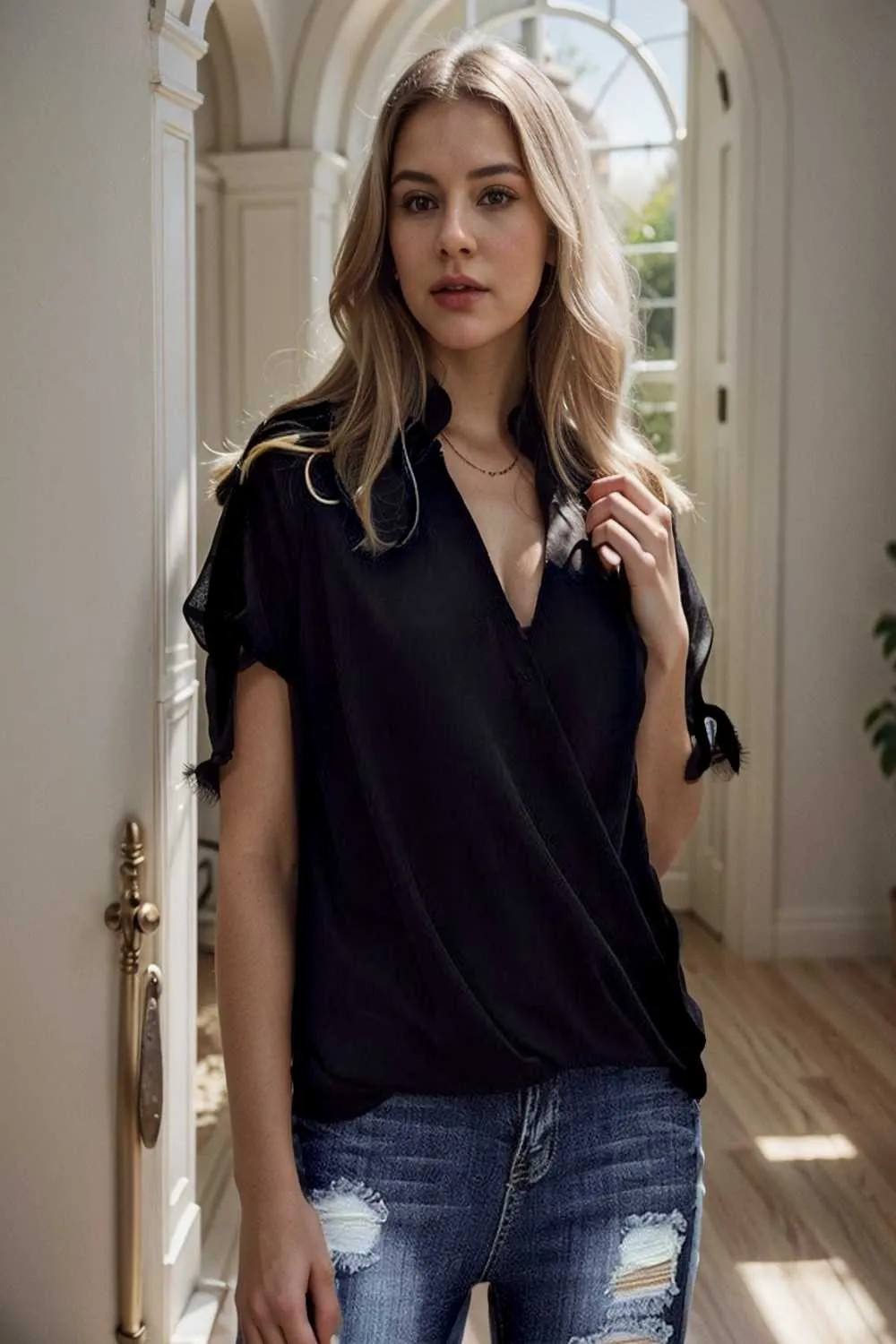 women s blouses loose solid belted long sleeve blouse