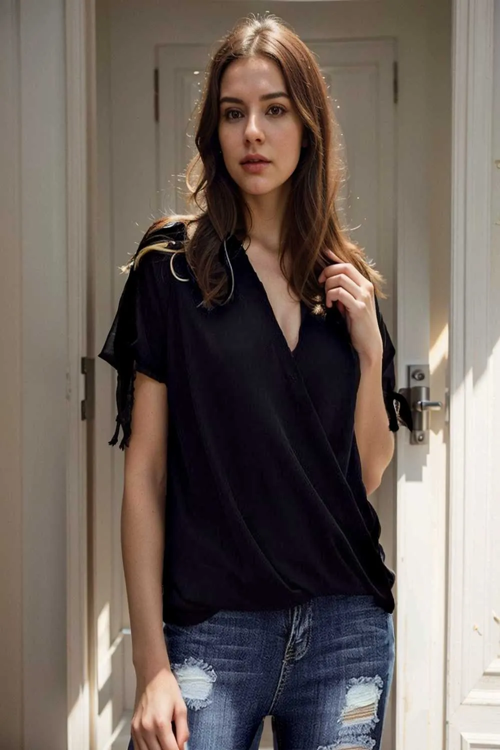 women s blouses loose solid belted long sleeve blouse