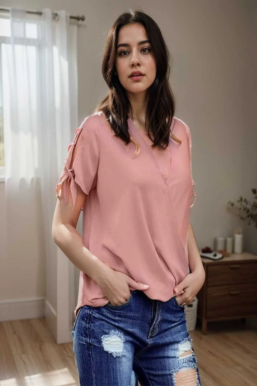 women s blouses loose solid belted long sleeve blouse