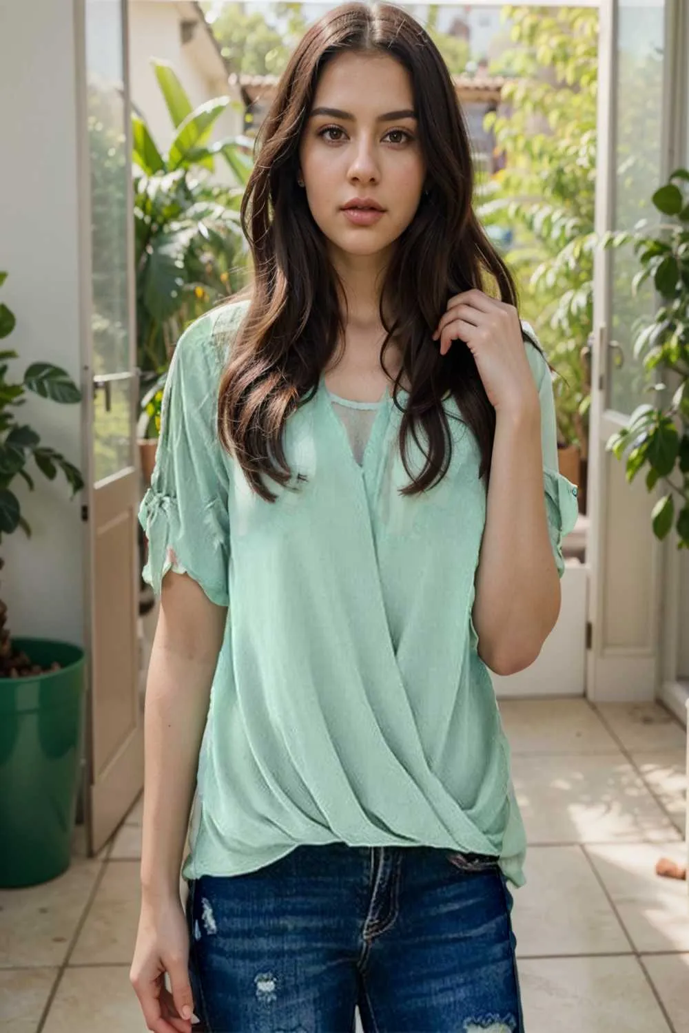 women s blouses loose solid belted long sleeve blouse