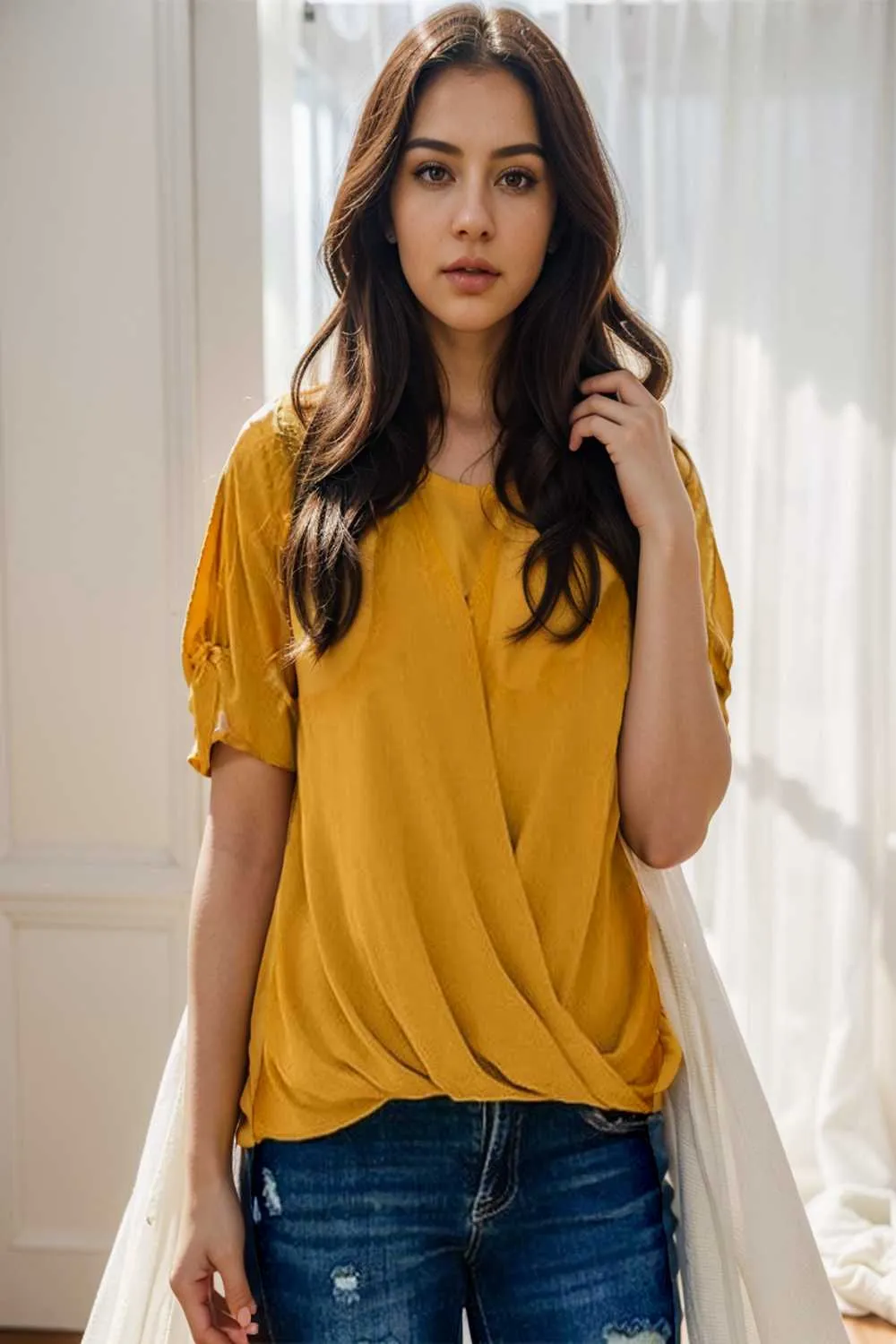women s blouses loose solid belted long sleeve blouse
