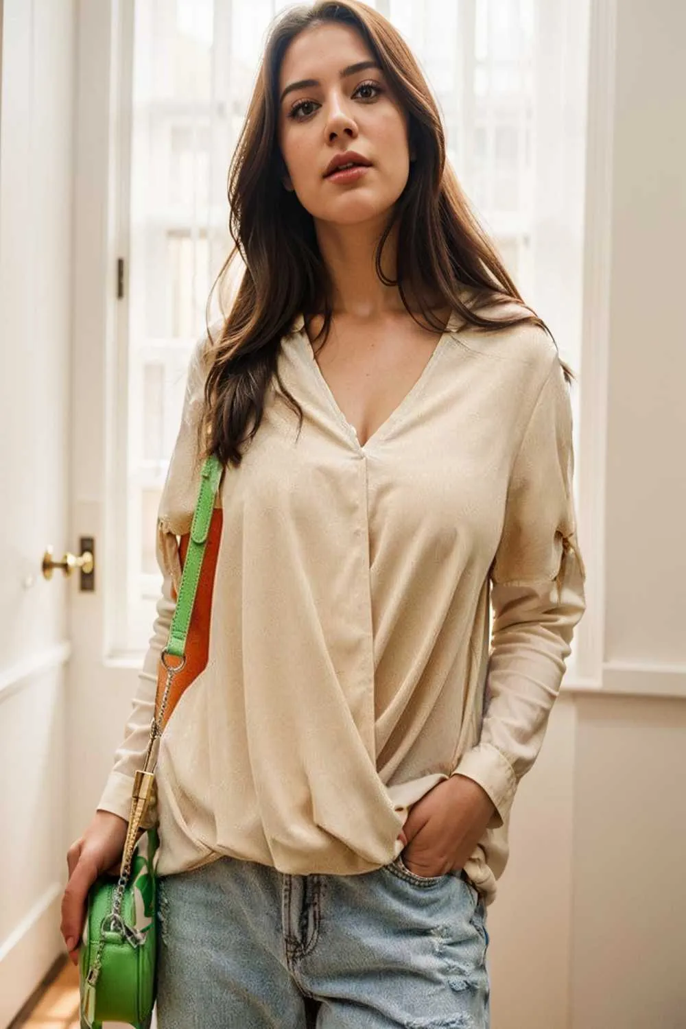 women s blouses loose solid belted long sleeve blouse