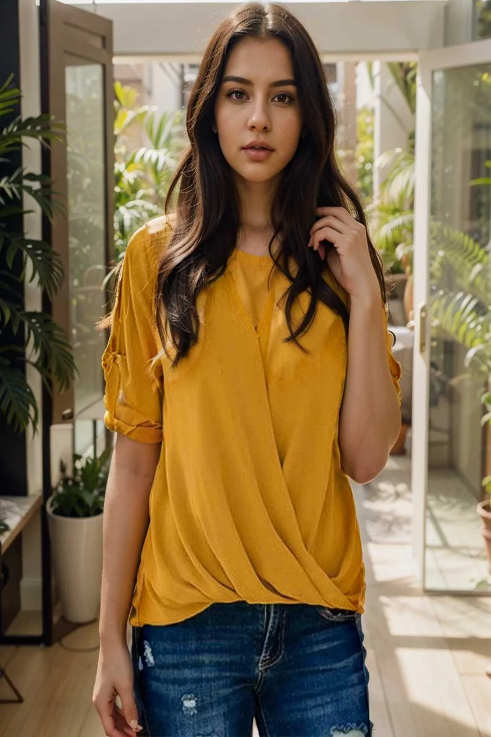 women s blouses loose solid belted long sleeve blouse