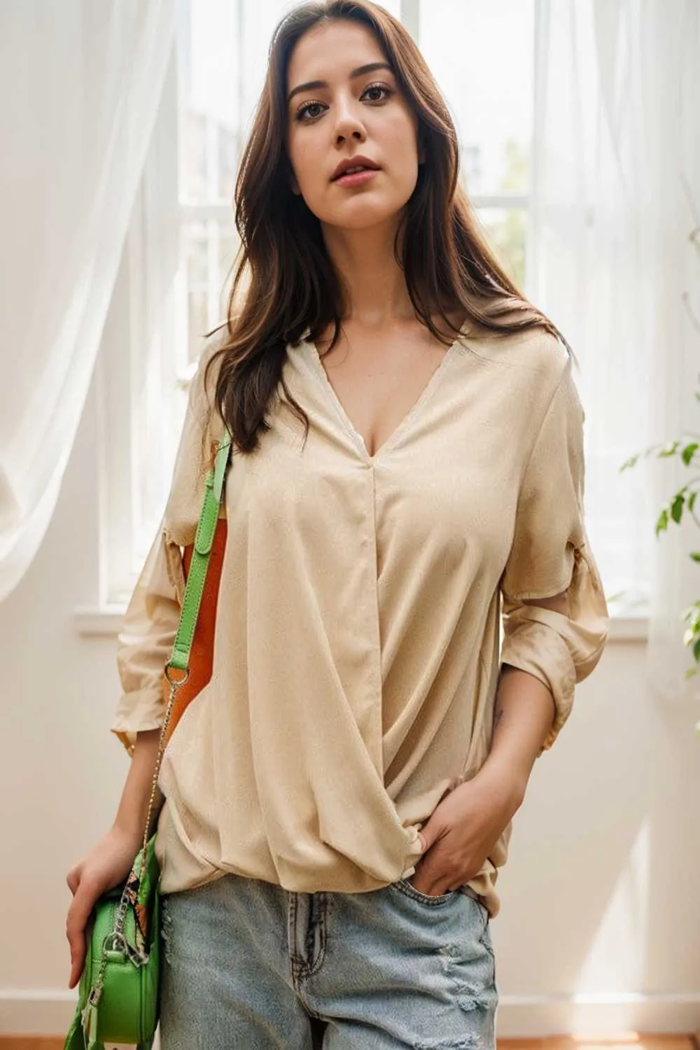 women s blouses loose solid belted long sleeve blouse