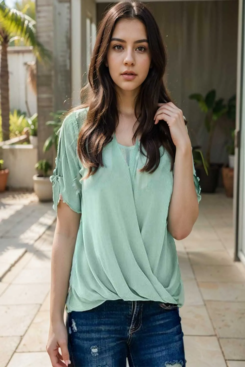 women s blouses loose solid belted long sleeve blouse