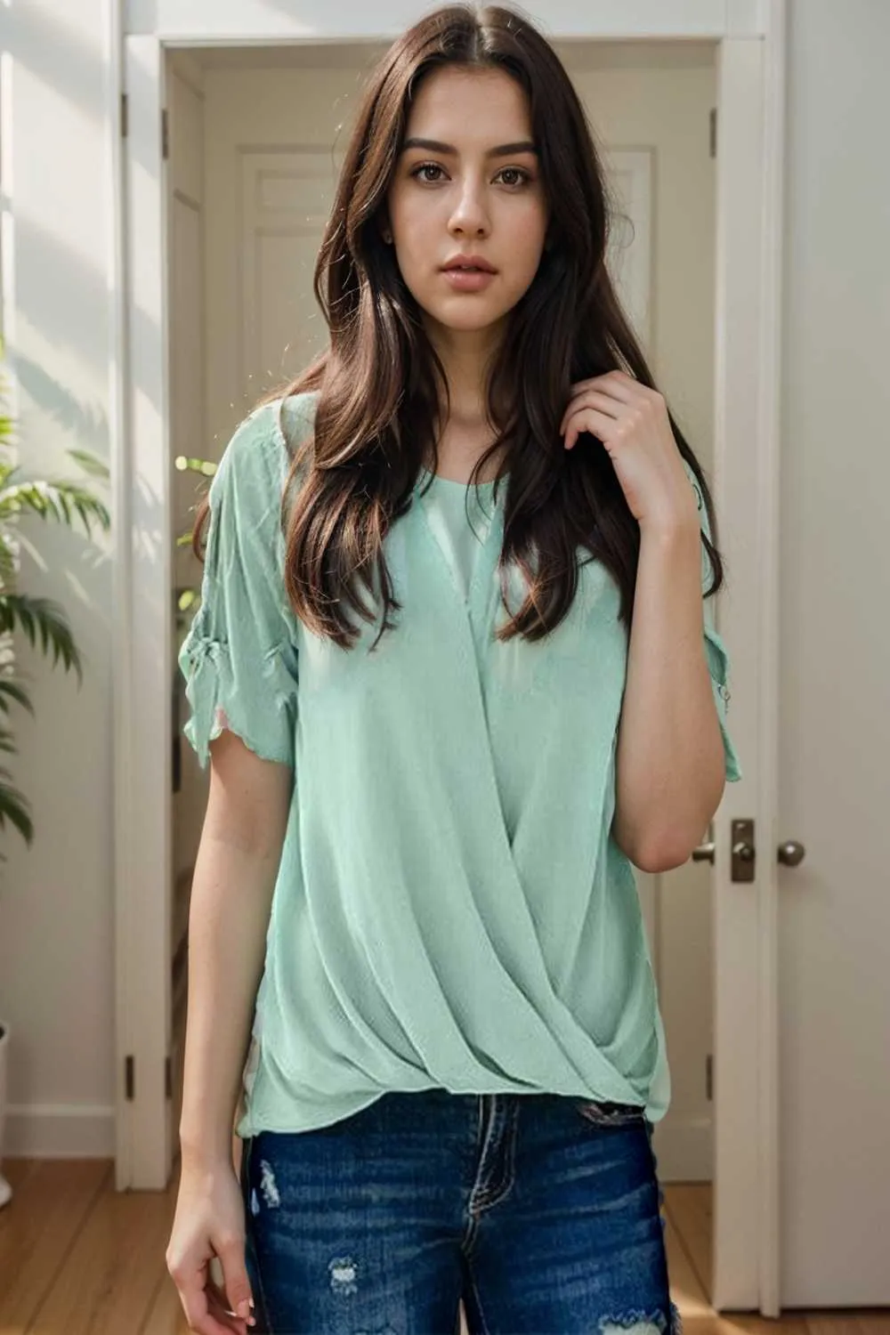women s blouses loose solid belted long sleeve blouse