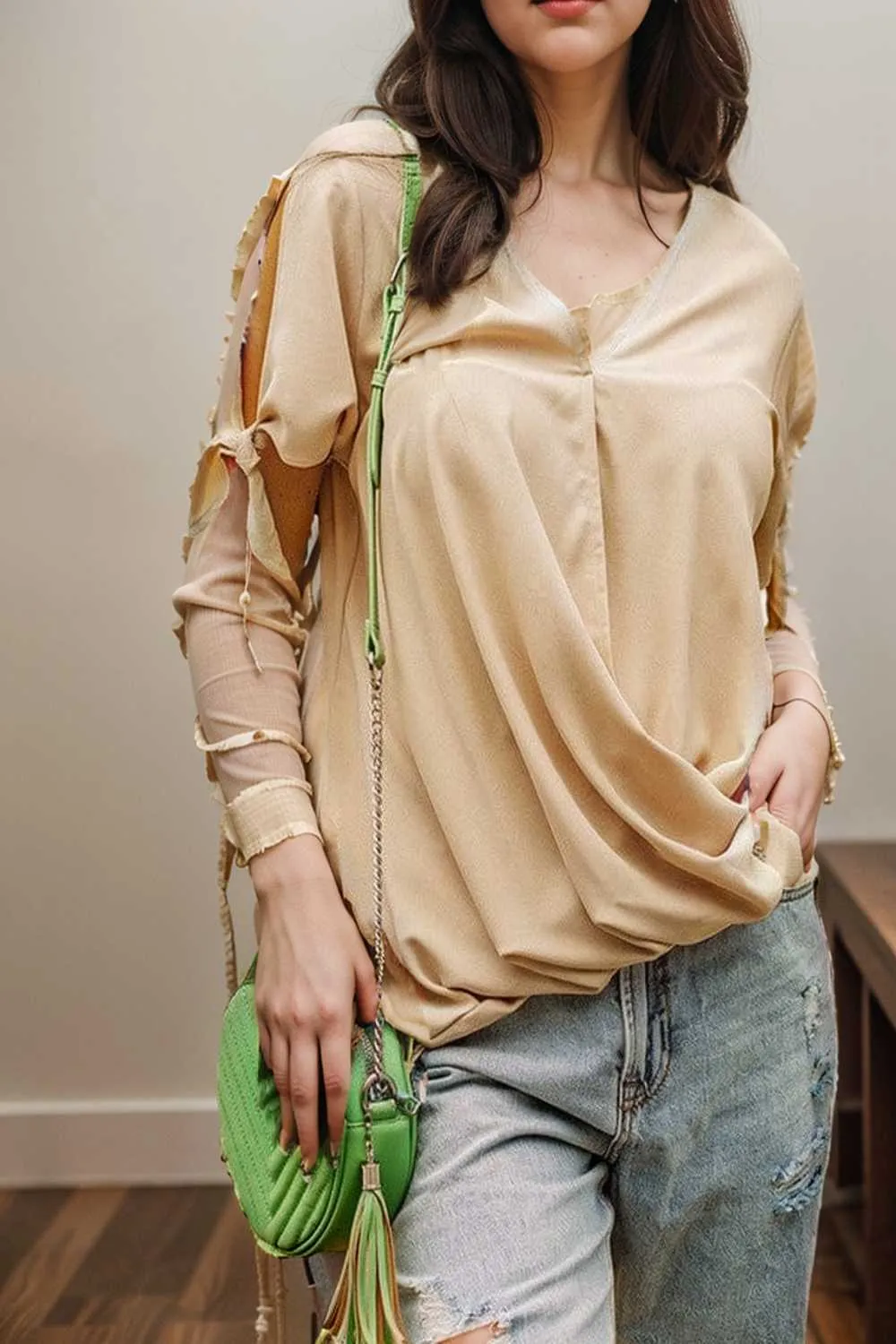women s blouses loose solid belted long sleeve blouse