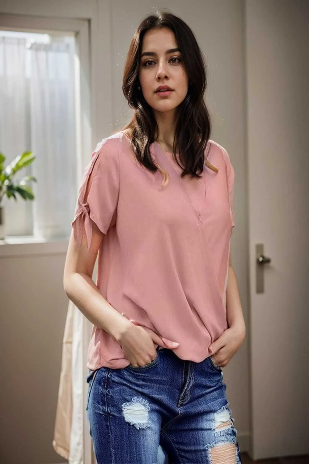 women s blouses loose solid belted long sleeve blouse