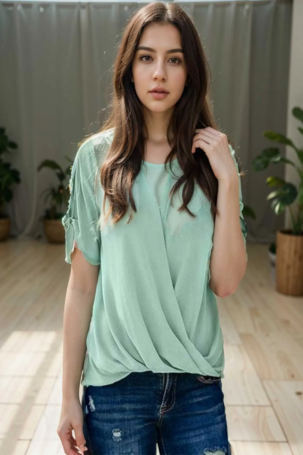 women s blouses loose solid belted long sleeve blouse