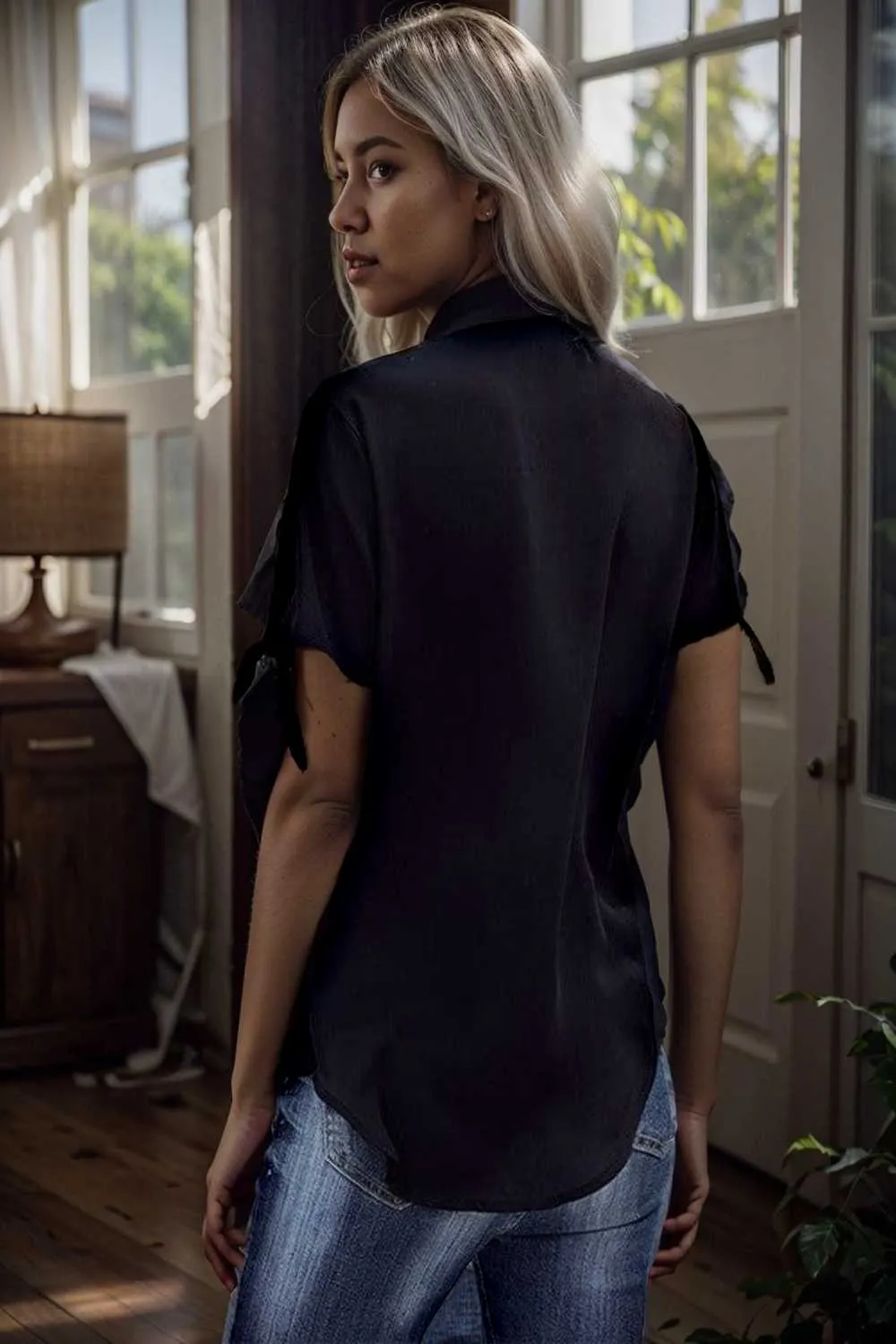 women s blouses loose solid belted long sleeve blouse
