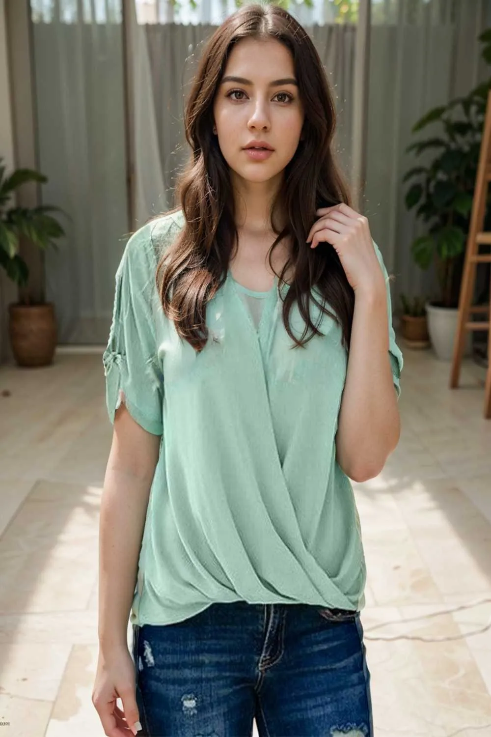 women s blouses loose solid belted long sleeve blouse