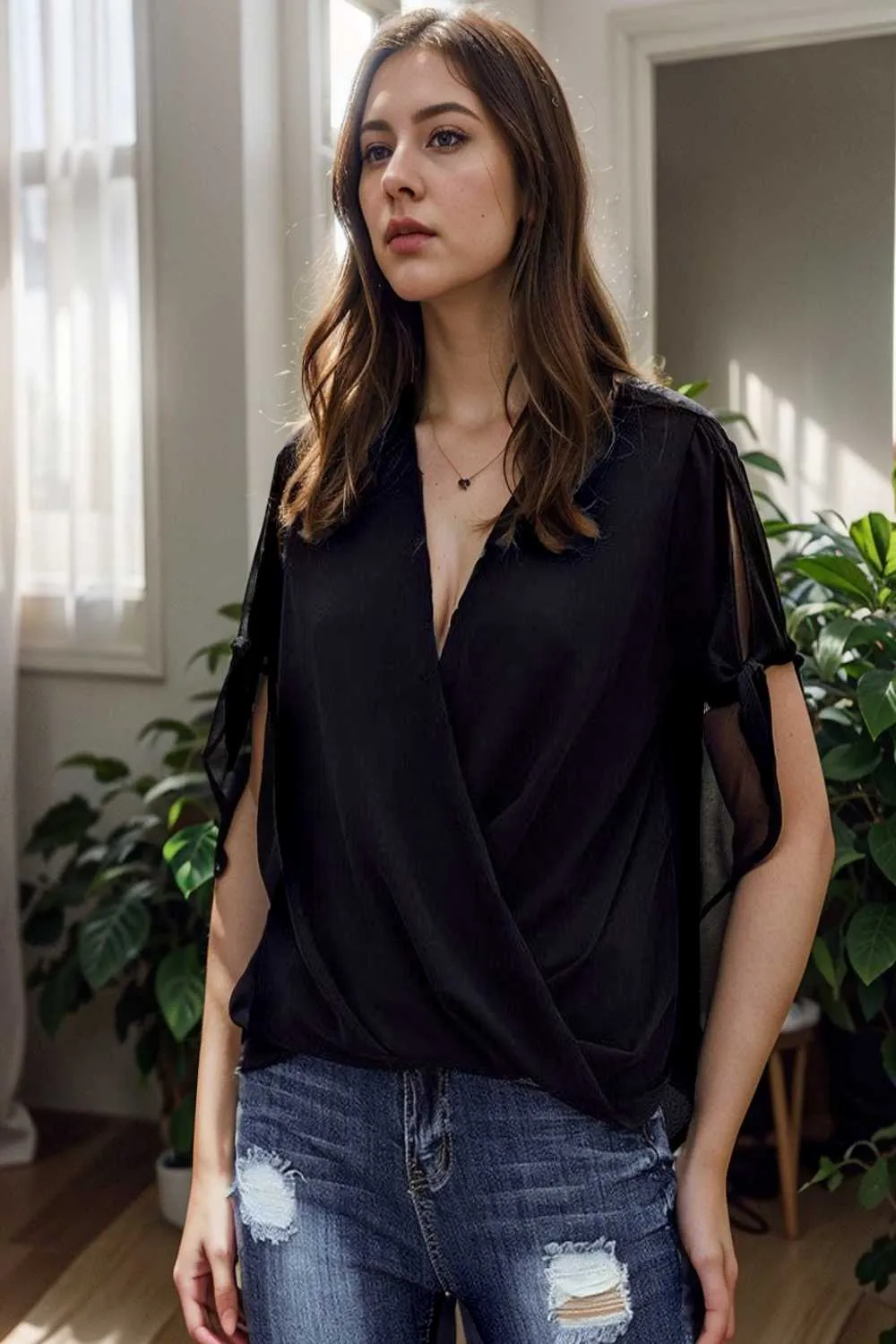 women s blouses loose solid belted long sleeve blouse