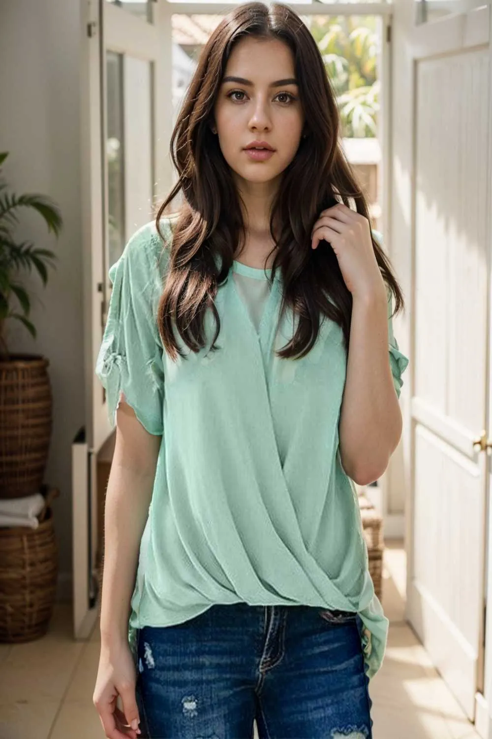 women s blouses loose solid belted long sleeve blouse