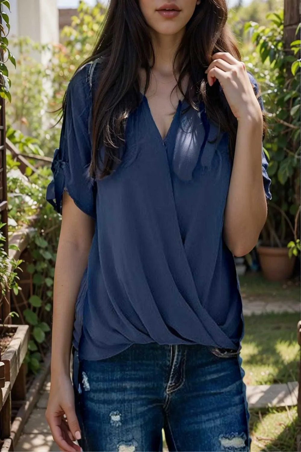 women s blouses loose solid belted long sleeve blouse