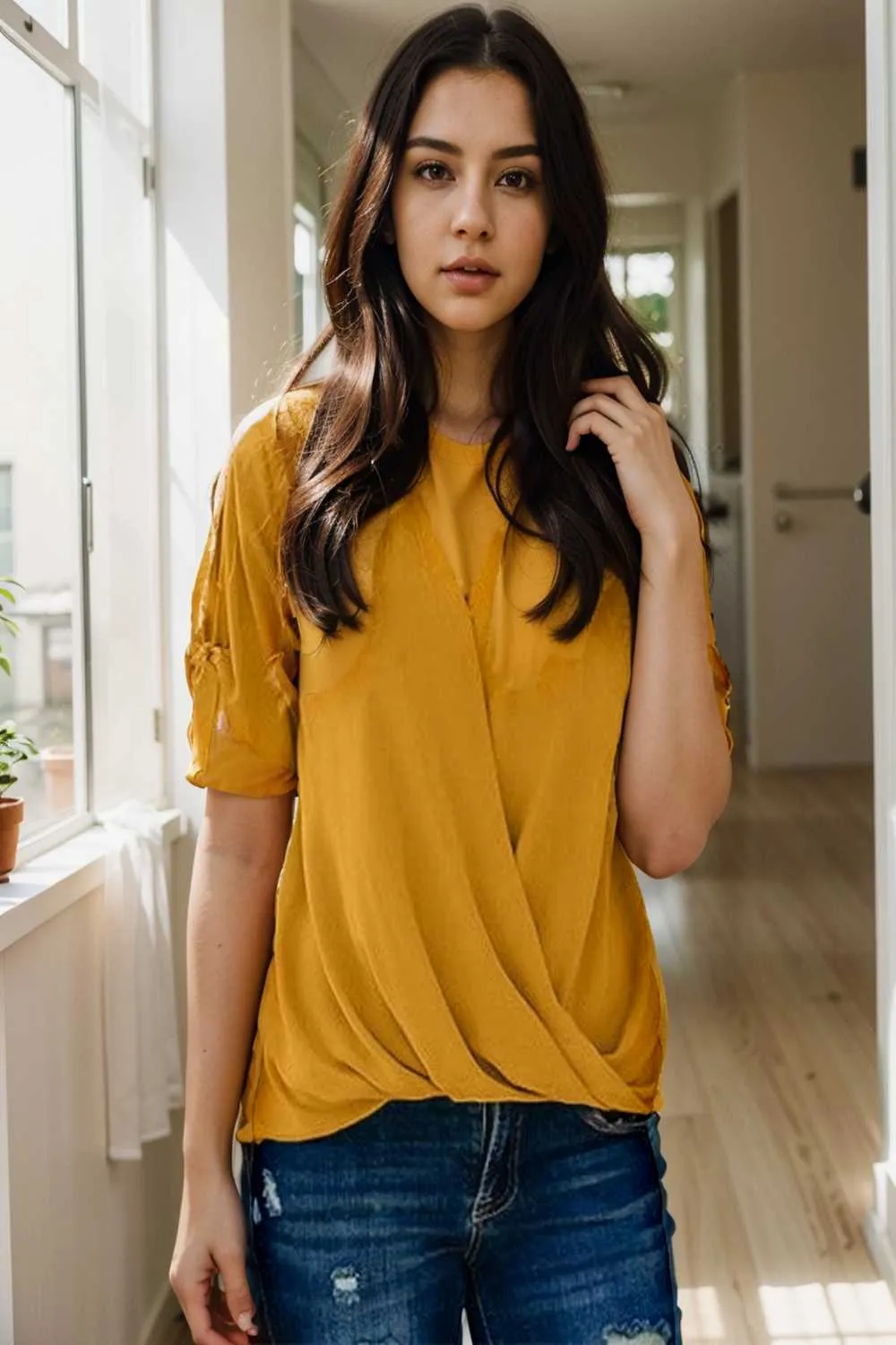 women s blouses loose solid belted long sleeve blouse