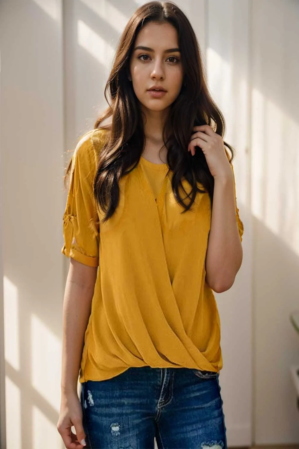 women s blouses loose solid belted long sleeve blouse