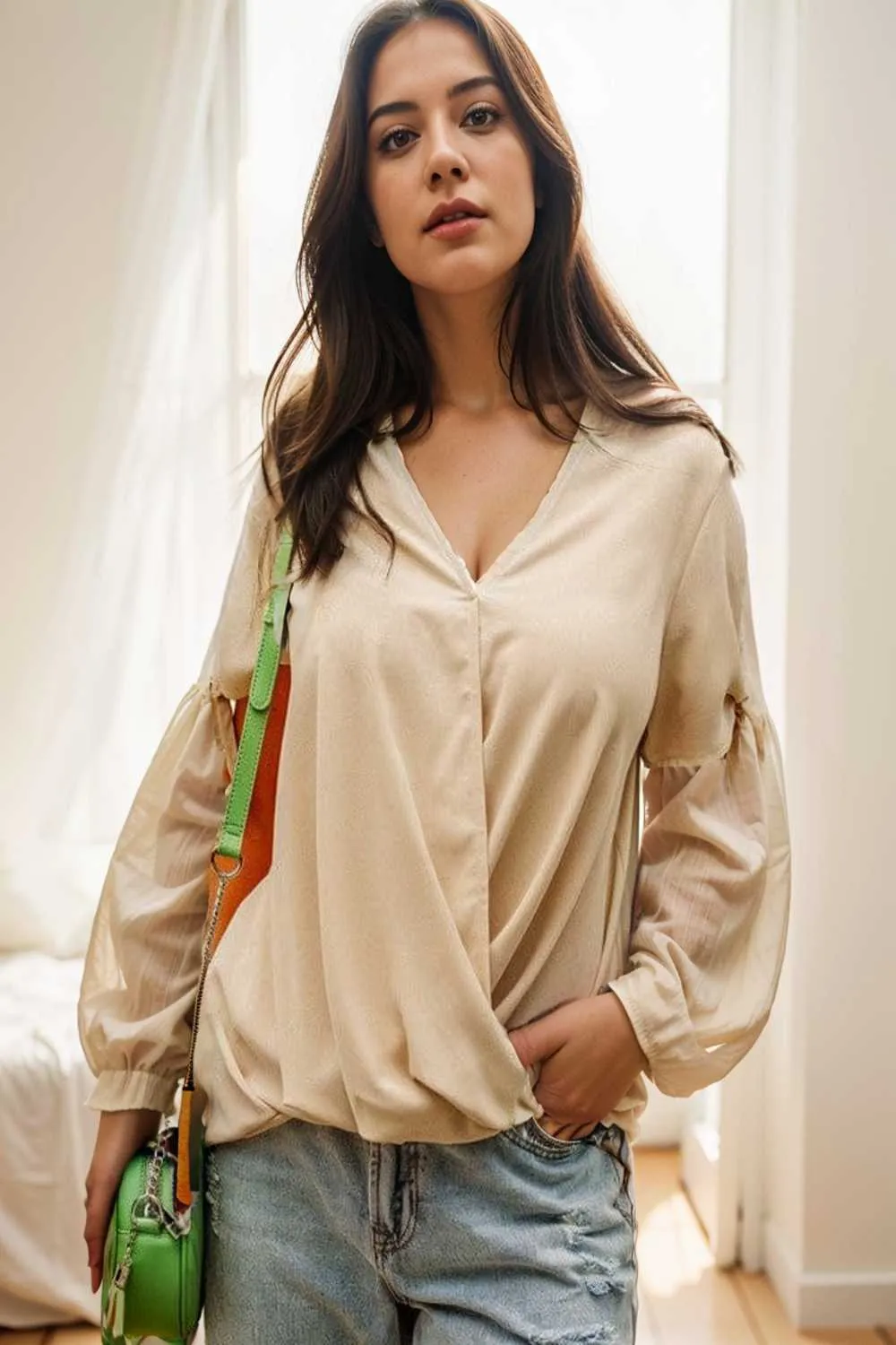 women s blouses loose solid belted long sleeve blouse