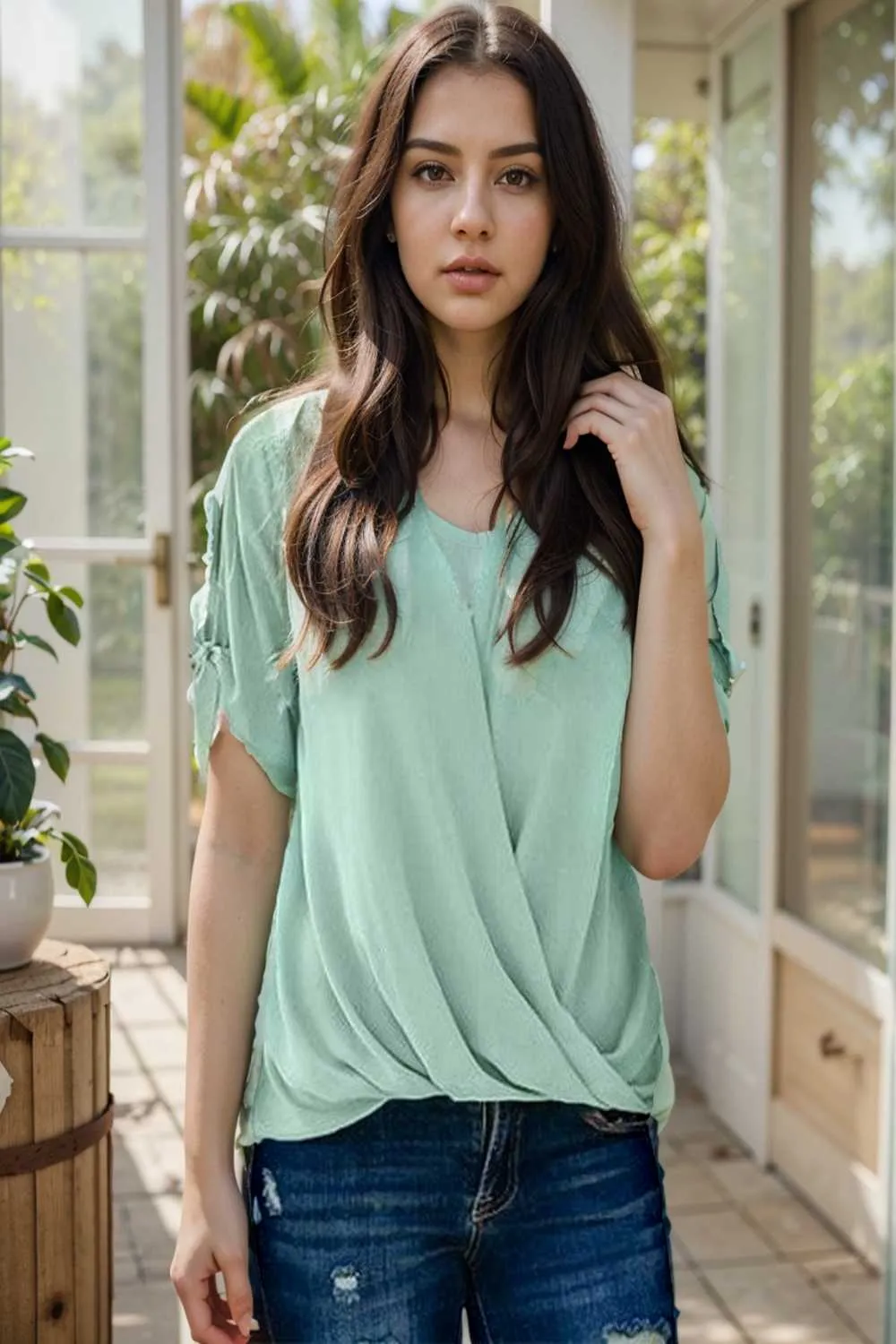women s blouses loose solid belted long sleeve blouse