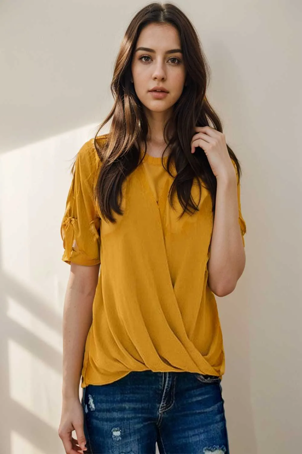 women s blouses loose solid belted long sleeve blouse