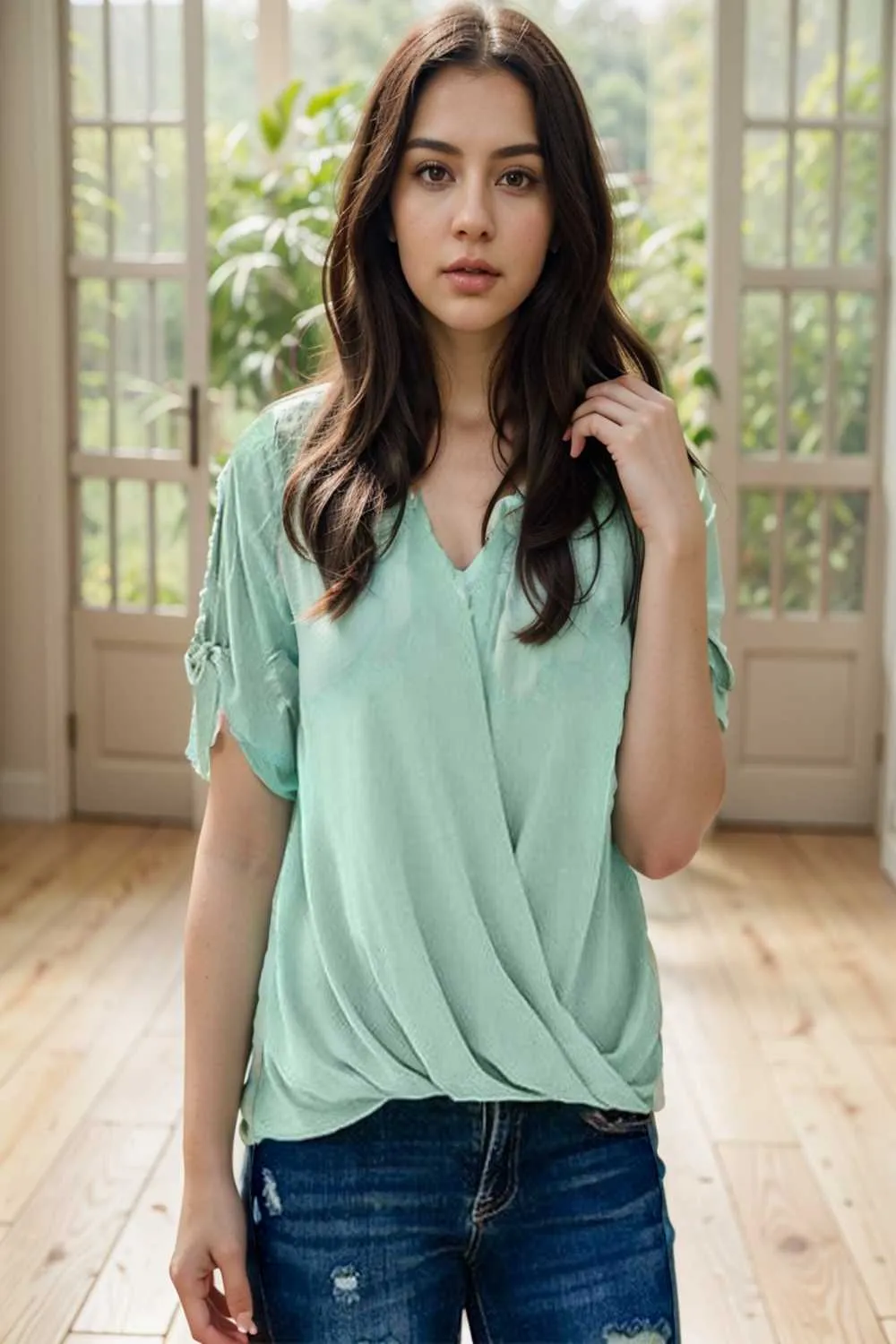 women s blouses loose solid belted long sleeve blouse