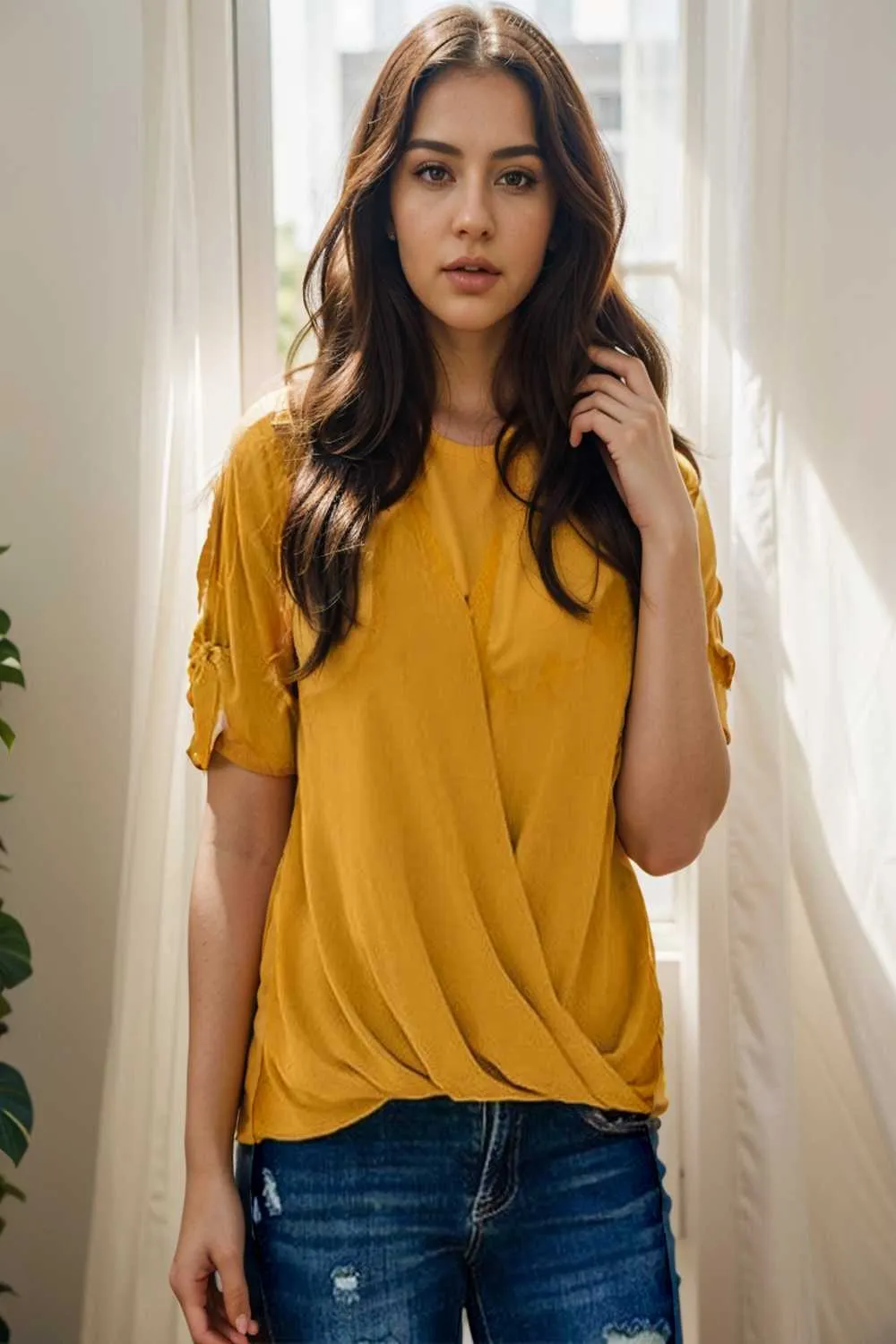 women s blouses loose solid belted long sleeve blouse