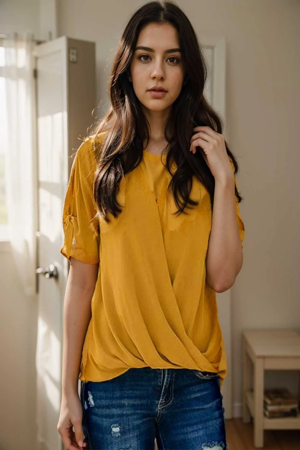 women s blouses loose solid belted long sleeve blouse
