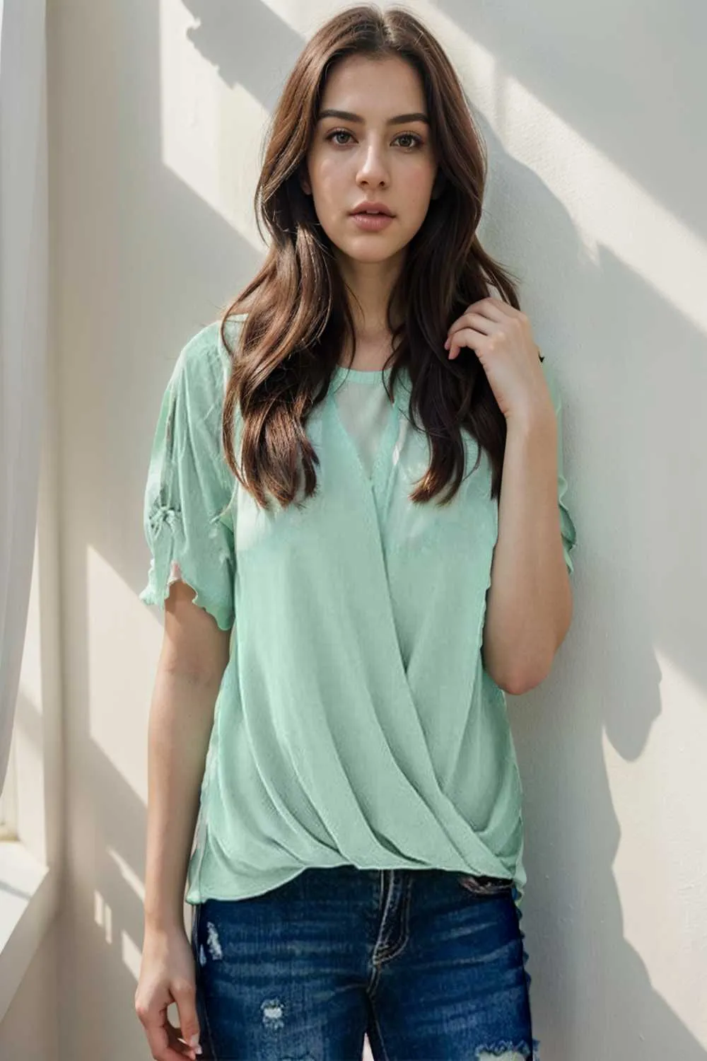 women s blouses loose solid belted long sleeve blouse