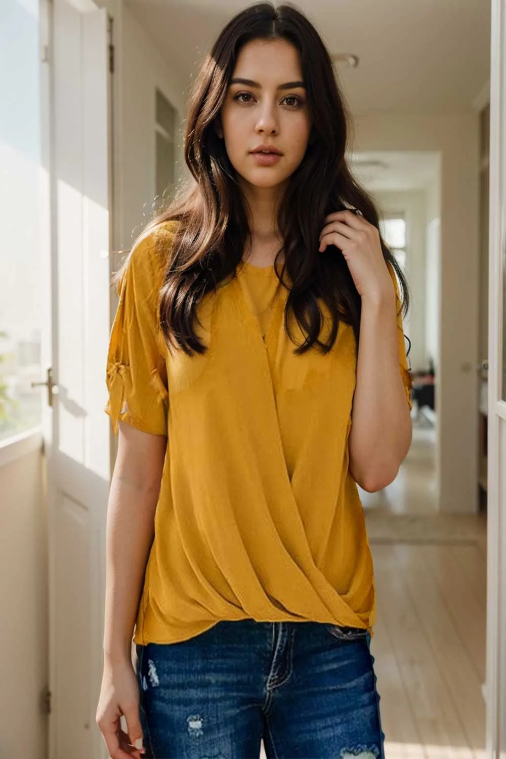 women s blouses loose solid belted long sleeve blouse