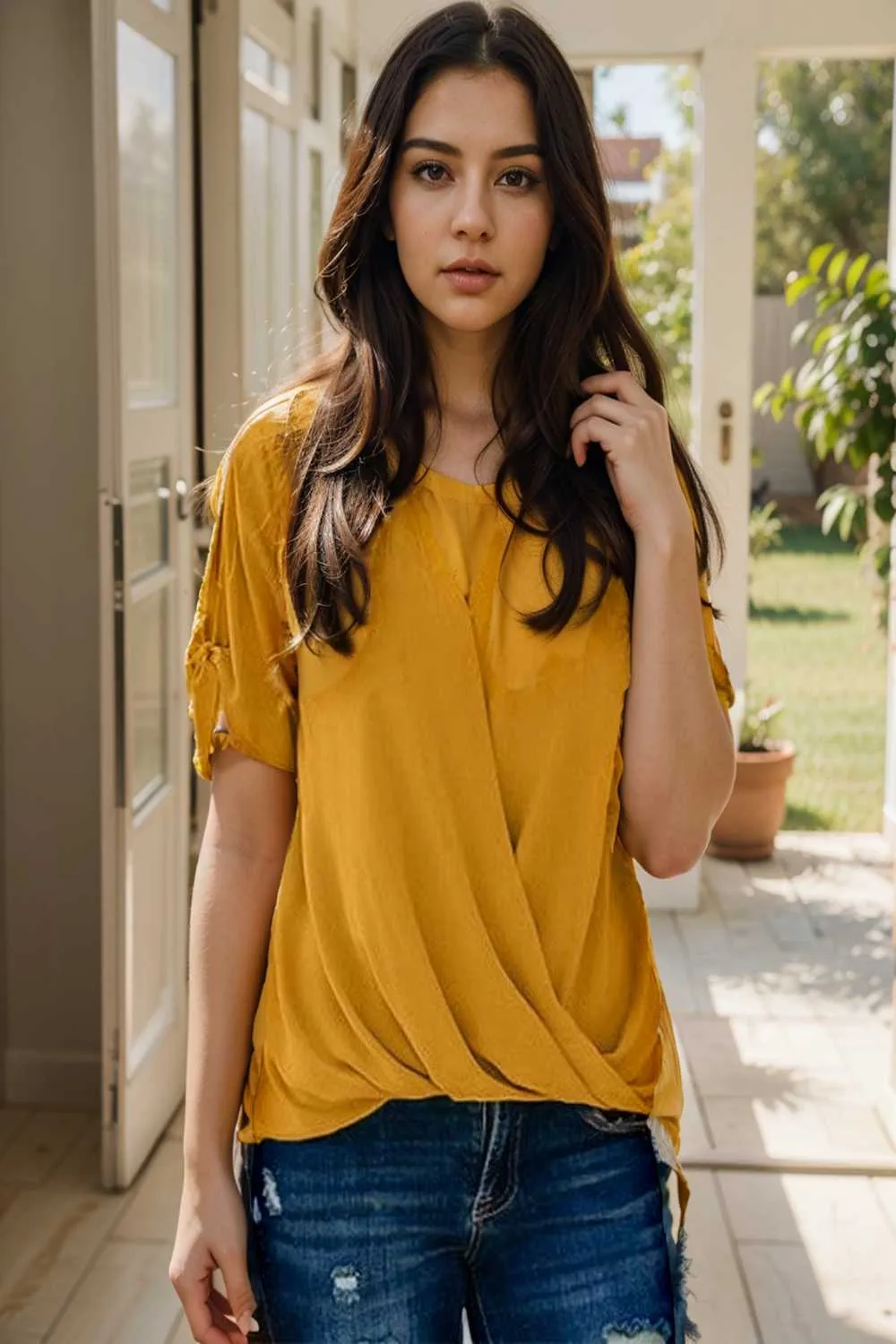 women s blouses loose solid belted long sleeve blouse