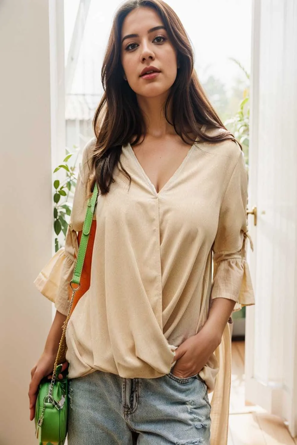 women s blouses loose solid belted long sleeve blouse