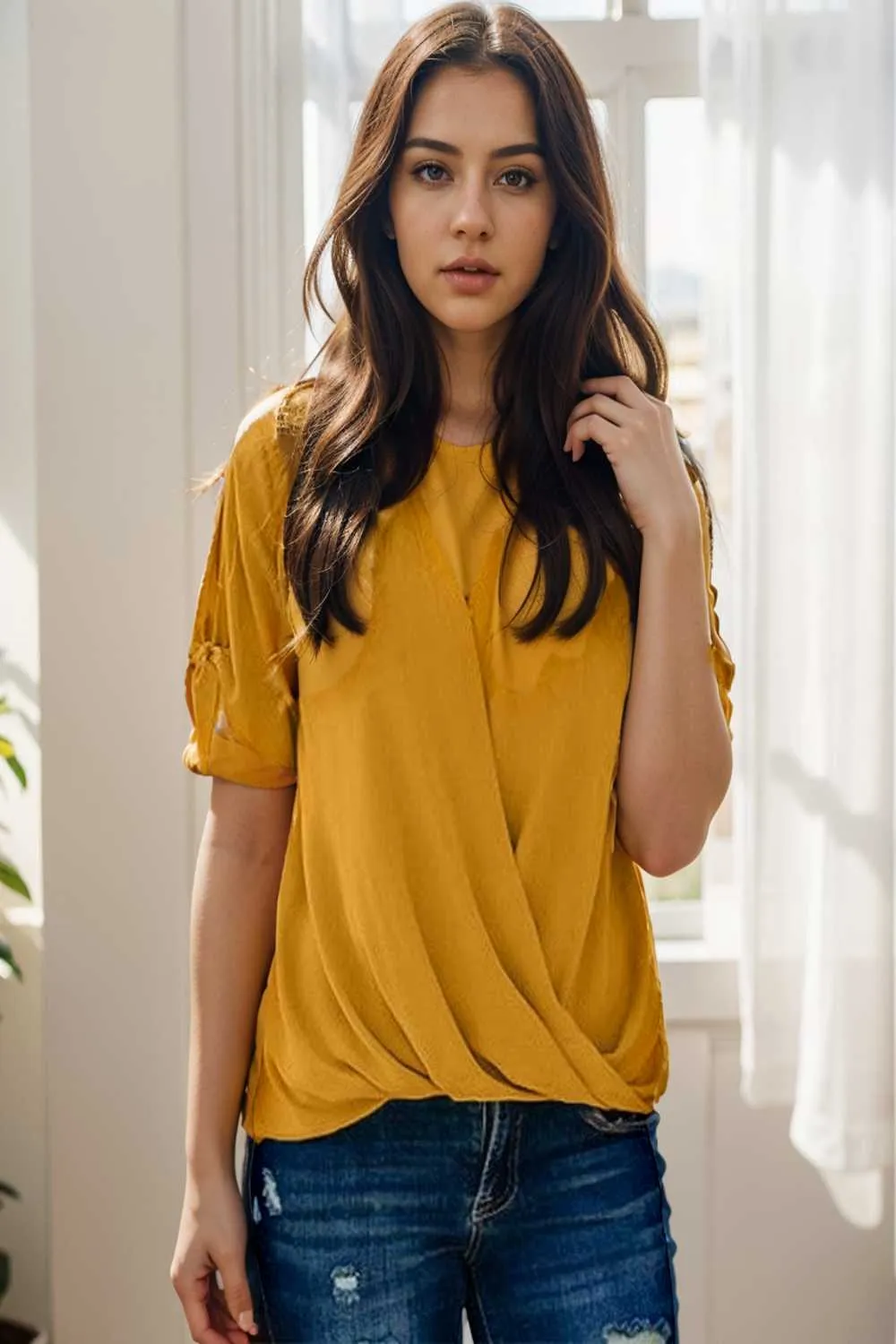 women s blouses loose solid belted long sleeve blouse