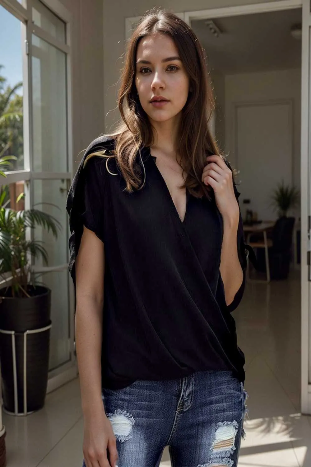 women s blouses loose solid belted long sleeve blouse